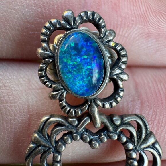 Carolyn Pollack 925 Sterling Silver Opal Heart Earrings, Filigree Dangles Relios - Picture 6 of 10